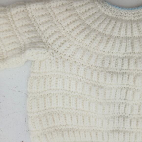 Handmade Baby Sweater White Blue Knit Button Cardigan Infant Gift Unisex - Picture 8 of 9